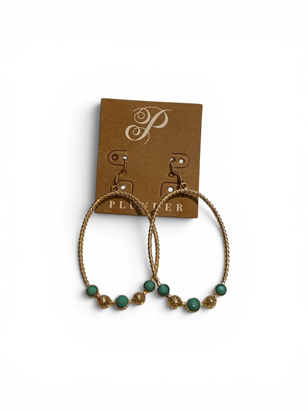 Plunder Gold-Tone Hoops with Turquoise Accents New Size Large